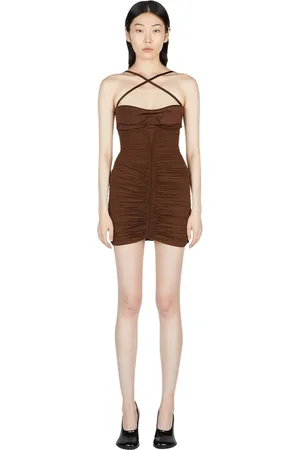MUGLER Kjole, Dame, Brun, M, Uld, Ruched Jersey Kjole