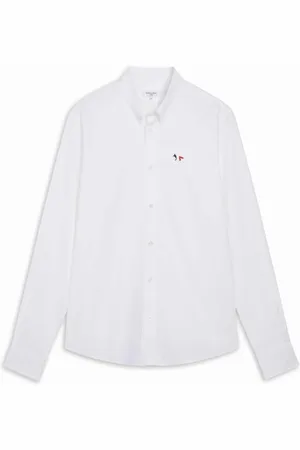 Maison Kitsuné Skjorte, Herre, Hvid, 4XL, Bomuld, Tricolor Fox Patch Classic Skjorte