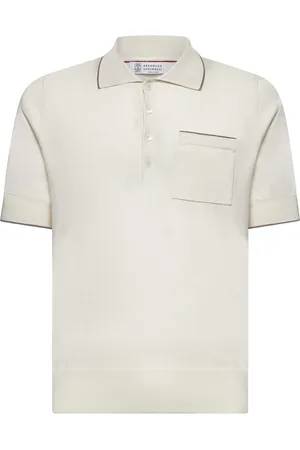 Brunello Cucinelli Top, Herre, Hvid, XL, Bomuld, Beige Bomulds Polo Shirt