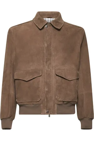 Brunello Cucinelli Jakke, Herre, Brun, 2XL, Læder, Kamel Læderfrakke med Skjortekrave