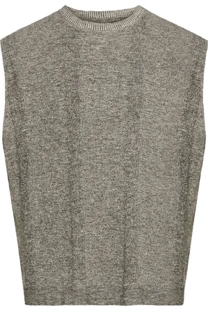 Maison Margiela Strik, Herre, Grå, L, Bomuld, Grå Ærmeløs Ribstrikket Sweater