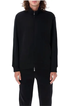 Emporio Armani Sweathshirts & Hoodies, Herre, Sort, S, Bomuld, Sort Strikket Track Jacket med Lynlås