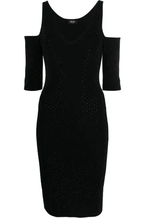 Liu Jo Kjole, Dame, Sort, L, Uld, Rhinestone Cold-Shoulder Kjole
