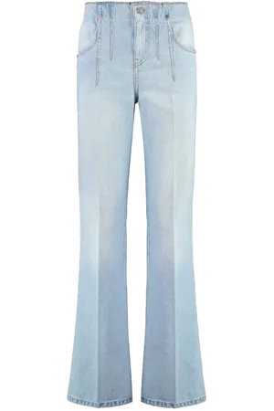 Victoria Beckham Jeans, Dame, Blå, W27, Læder, Flared High-rise Jeans med Lædermærke
