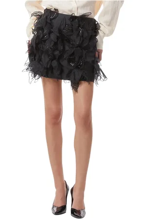 Silvian Heach Nederdel, Dame, Sort, L, Polyester, Mininederdel med blomsterapplikationer