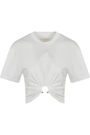 Paco rabanne Top, Dame, Hvid, L, Bomuld, Beige T-shirt i samlet bomuld