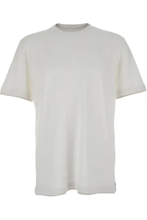 ELEVENTY Top, Herre, Hvid, 2XL, Bomuld, Layered Collar T-Shirt