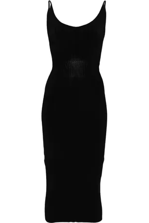 MUGLER Kjole, Dame, Sort, S, Nylon, Sort Ribbet Midi Kjole