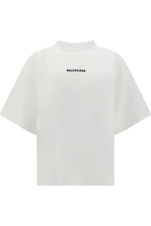 Balenciaga Top, Dame, Hvid, L, Uld, Logo T-shirt med ribkrave