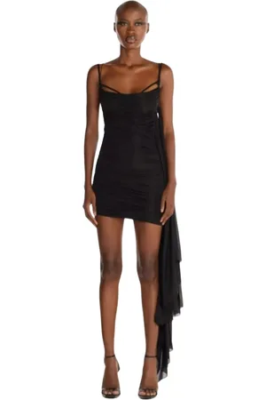 MUGLER Kjole, Dame, Sort, XS, Mini Kjole med Rynk