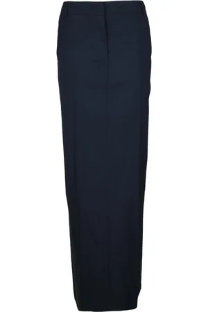 Max Mara Nederdel, Dame, Blå, 3XS, Uld, Lang Circeo Nederdel med Lynlås Lommer