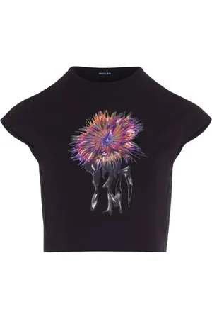 MUGLER Top, Dame, Sort, S, Bomuld, Anemone Kortærmet T-shirt