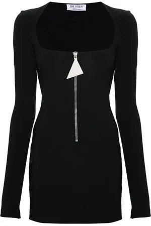 The Attico Kjole, Dame, Sort, XS, Polyester, Scoop Neck Langærmet Fitted Mini Kjole