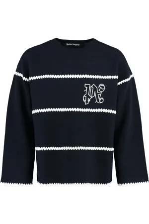 Palm Angels Strik, Herre, Blå, M, Uld, Broderet sweater i uldblanding