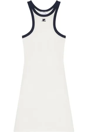 Courrèges Kjole, Dame, Hvid, L, Hvid Ærmeløs Logo Patch Racerback Kjole