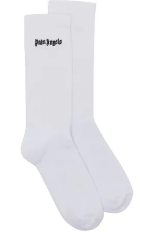Palm Angels Undertøj, Herre, Hvid, L/XL, Bomuld, Logo-broderede bomuldsstrømper