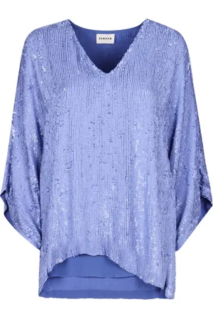 P.A.R.O.S.H. Bluser & Skjorter, Dame, Lilla, M, Tyl, Bluse med pailletter og asymmetrisk kant