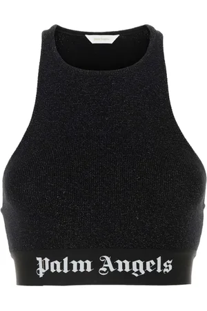 Palm Angels Top, Dame, Sort, M, Polyester, Sort Viscose Blend Crop-top