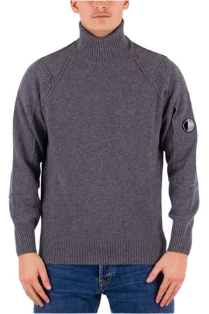 C.P. Company Strik, Herre, Grå, M, Uld, Grå Uld Turtle Neck Sweater med lynlåslomme