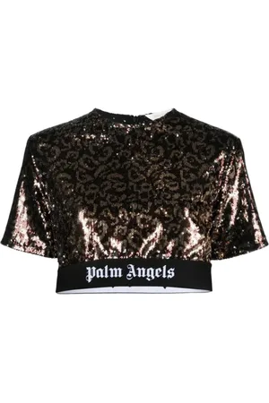 Palm Angels Bluser & Skjorter, Dame, Brun, M, Polyester, Animalier Sequin Bluse