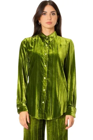 FORTE FORTE Bluser & Skjorter, Dame, Grøn, 2XL, Ribbet Velvet Skjorte