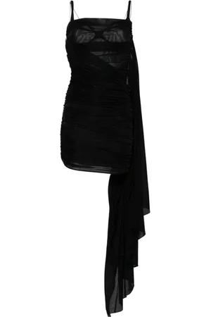 MUGLER Kjole, Dame, Sort, S, Uld, Draperet Panel Kjole