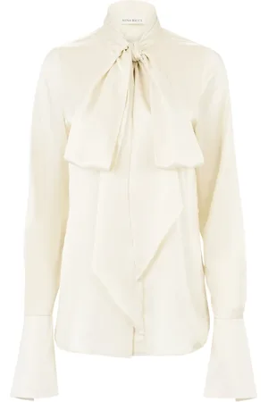Nina Ricci Bluser & Skjorter, Dame, Hvid, 3XL, Satin, Satin Lavaliere Skjorte i Hvid