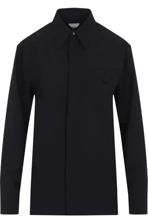 Bottega Veneta Bluser & Skjorter, Dame, Blå, 2XS, Uld, Midnatsblå Fin Uldskjorte