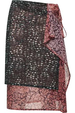 DRIES VAN NOTEN Nederdel, Dame, Flerfarvet, S, Grøn Rynke Asymmetrisk Print Kjole