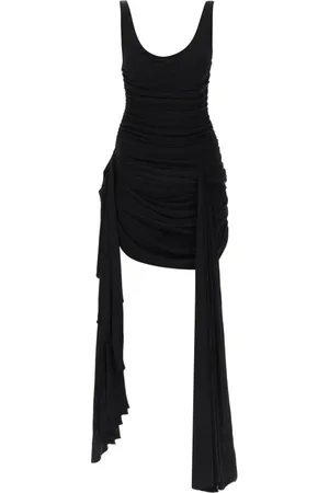 MUGLER Kjole, Dame, Sort, S, Draperet Mini Kjole Med Side Slæb
