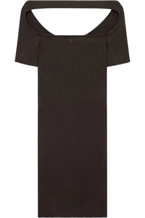 Courrèges Kjole, Dame, Brun, S, Uld, Hyperbole Ribstrikket Mini Kjole