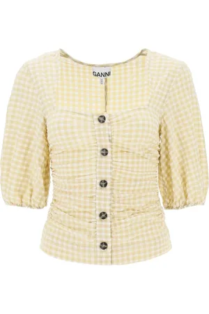 Ganni Bluser & Skjorter, Dame, , M, Polyester, Gingham Bluse med Ballonærmer