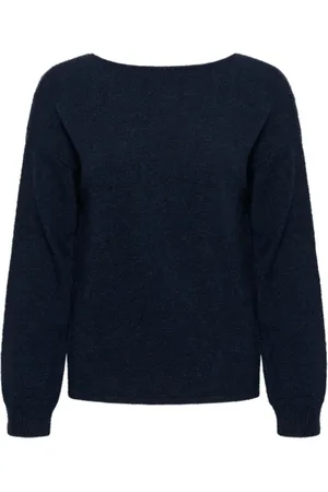 My Essential Wardrobe Strik, Dame, Blå, XS, Strikket Pullover med Knudedetalje