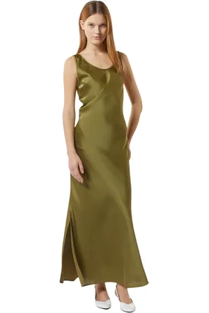 Silvian Heach Kjole, Dame, Grøn, S, Satin, Lang satin kjole med sideslidse