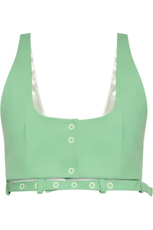 Ganni Top, Dame, Grøn, S, Bomuld, Suiting Crop Top