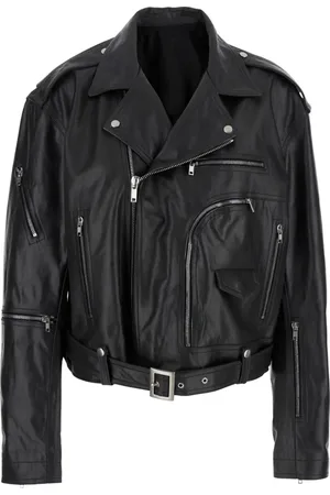 Rick Owens Jakke, Dame, Sort, ONE SIZE, Læder, Sort Læder Cropped Jakke