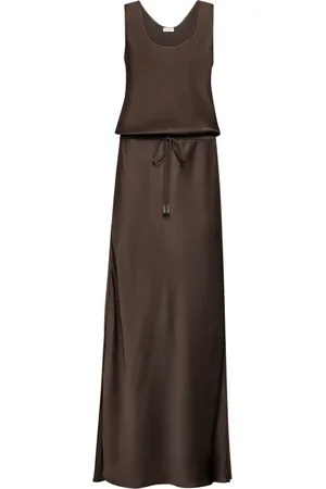 Brunello Cucinelli Kjole, Dame, Brun, M, Elegant Brun Maxi Kjole