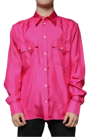 Dolce & Gabbana Skjorte, Herre, Lyserød, 2XL, Silke Skjorte med Krave og Knapper