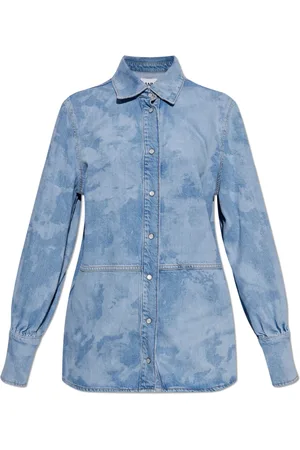 Ganni Bluser & Skjorter, Dame, Blå, XS, Denim, Studded Logo Bleached Denim Shirt