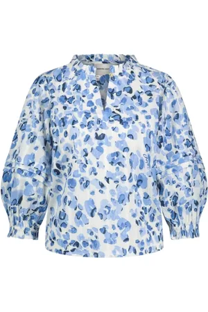 Fabienne Chapot Bluser & Skjorter, Dame, Blå, M, Bomuld, White Print Ruffle Top