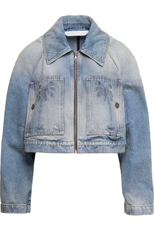 Palm Angels Jakke, Dame, Blå, M, Denim, Cropped Denim Jakke