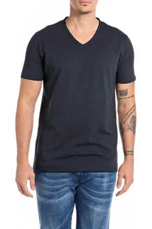 Replay Top, Herre, Blå, M, Bomuld, Basic V-hals T-shirt