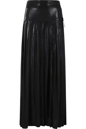 Norma Kamali Nederdel, Dame, Sort, M, Uld, Plisseret Lang Nederdel med Slids