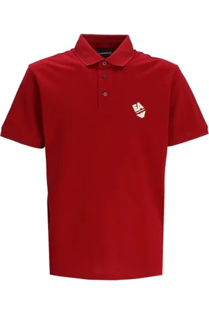 Emporio Armani Top, Herre, Rød, M, Bomuld, Rød poloshirt med logo og ørnebroderi