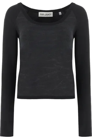 OUR LEGACY Top, Dame, Grå, M, Uld, Ribbet Langærmet Cropped Top