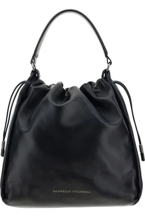 Brunello Cucinelli Taske, Dame, Sort, ONE SIZE, Uld, Elegant Læder Snøre Skuldertaske
