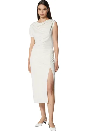 Silvian Heach Kjole, Dame, Hvid, XS, Polyester, Midi kjole med drapering og sideslidse