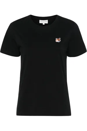 Maison Kitsuné Top, Dame, Sort, XS, Bomuld, Fox Motif Crew Neck T-Shirt
