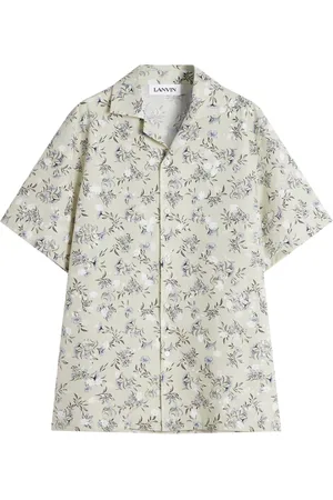 Lanvin Skjorte, Herre, Hvid, 2XL, Blomstret knap-op kortærmet skjorte