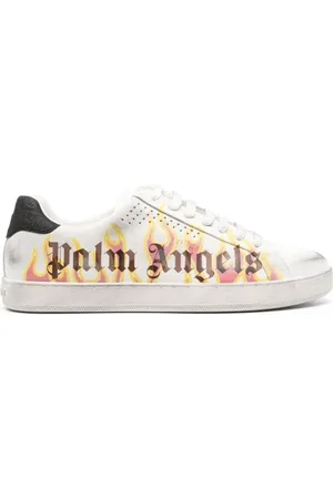 Palm Angels Sko, Herre, Hvid, 44 EU, Læder, Flame Logo Sneakers